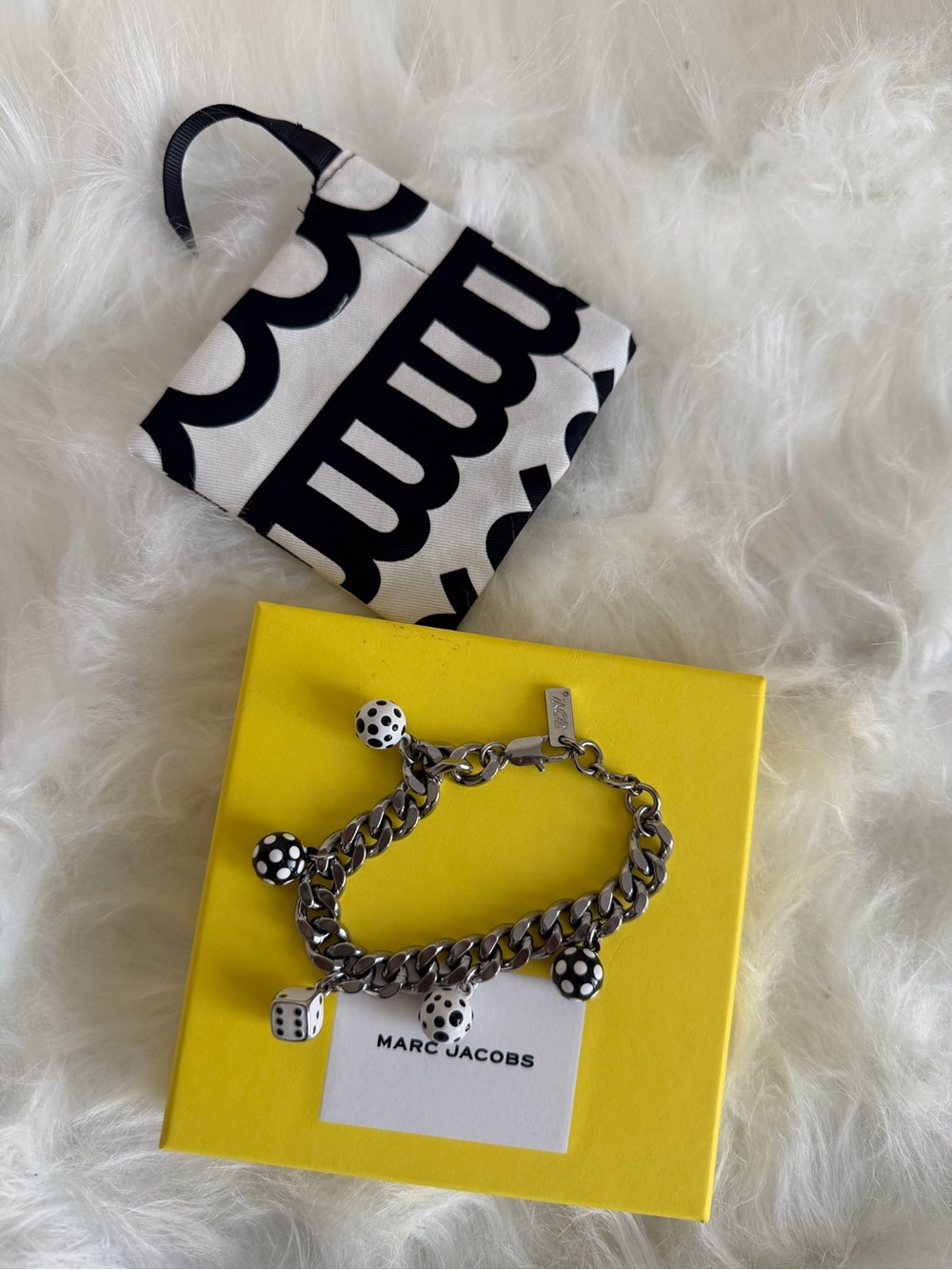 Marc Jacobs Silver Chain Bracelet with Black & White Polka Dot Charms